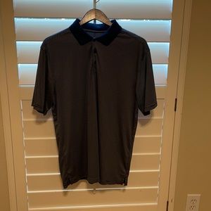 Large blue and white striped golf polo